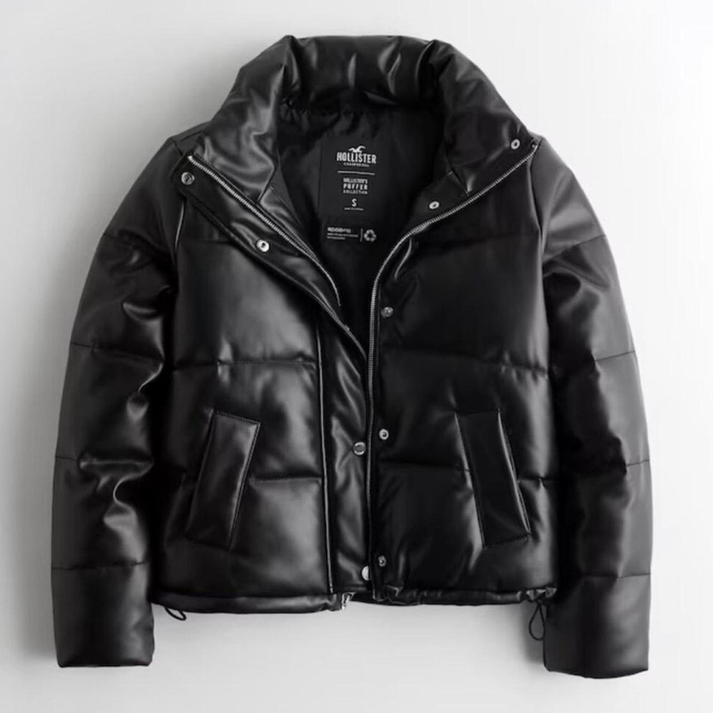 Hollister Zipped Up Leather Puffer Bomber / Jacket